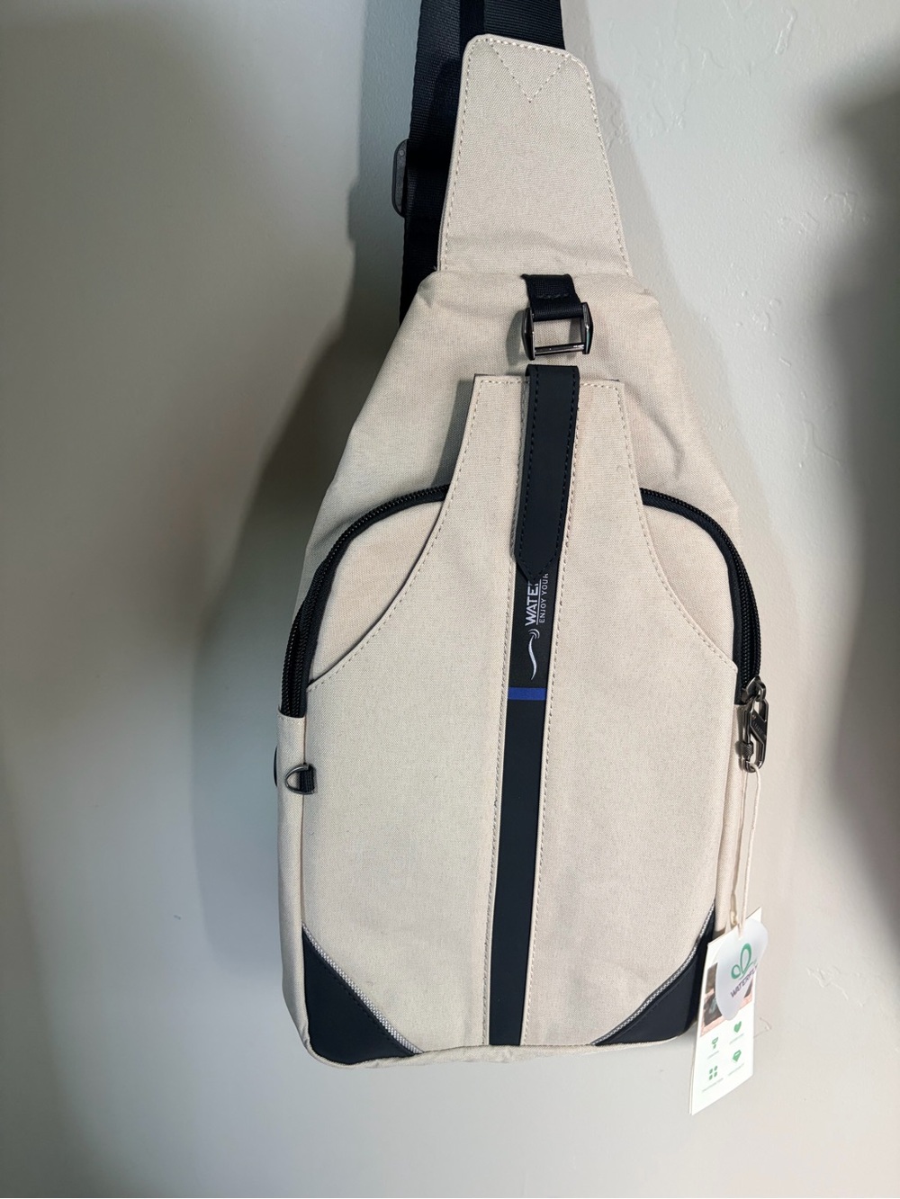 Waterfly Canvas Sling Crossbody Bag - Cream/Black